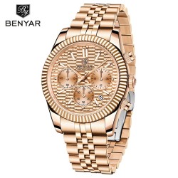 BENYAR - elegante orologio al quarzo - cronografo - impermeabile - acciaio inossidabile - oro
