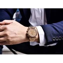 BENYAR - elegante orologio al quarzo - cronografo - impermeabile - acciaio inossidabile - oro