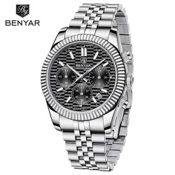 BENYAR - elegante orologio al quarzo - cronografo - impermeabile - acciaio inossidabile - nero