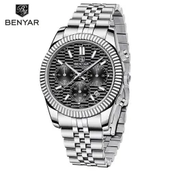 BENYAR - elegante Quarzuhr - Chronograph - wasserdicht - Edelstahl - schwarz