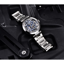BENYAR - automatisch mechanisch horloge - uitgehold ontwerp - roestvrij staal - blauwHorloges