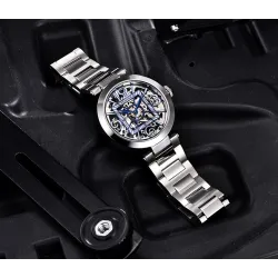 BENYAR - mechanische Automatikuhr - ausgehöhltes Design - Edelstahl - blau