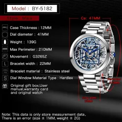 BENYAR - montre mécanique automatique - design évidé - acier inoxydable - blanc