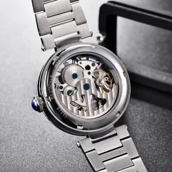 BENYAR - montre mécanique automatique - design évidé - acier inoxydable - blanc