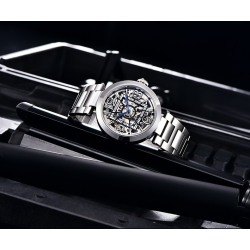 BENYAR - automatyczny zegarek mechaniczny - wydrążona konstrukcja - stal nierdzewna - białyZegarki