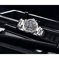 BENYAR - montre mécanique automatique - design évidé - acier inoxydable - blanc