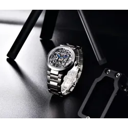 BENYAR - montre mécanique automatique - design évidé - acier inoxydable - blanc