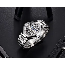 BENYAR - montre mécanique automatique - design évidé - acier inoxydable - blanc