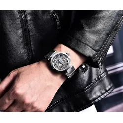 BENYAR - montre mécanique automatique - design évidé - acier inoxydable - blanc