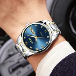 HAIQIN - mechanical automatic watch - stainless steel - gold / blueWatches