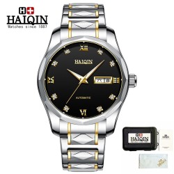 HAIQIN - relógio automático mecânico - aço inoxidável - ouro / preto