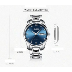 HAIQIN - orologio meccanico automatico - acciaio inossidabile - argento/blu