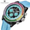 PAGANI DESIGN - orologio sportivo meccanico - cronografo - lunetta arcobaleno - cinturino in pelle - blu