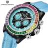 RelojesPAGANI DESIGN - reloj deportivo mecánico - cronógrafo - bisel arcoíris - correa de piel - azul