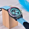 PAGANI DESIGN - montre de sport mécanique - chronographe - lunette arc-en-ciel - bracelet cuir - bleu