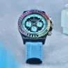 PAGANI DESIGN - montre de sport mécanique - chronographe - lunette arc-en-ciel - bracelet cuir - bleu