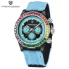 RelojesPAGANI DESIGN - reloj deportivo mecánico - cronógrafo - bisel arcoíris - correa de piel - azul