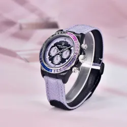 PAGANI DESIGN - montre de sport mécanique - chronographe - lunette arc-en-ciel - bracelet cuir - violet