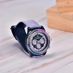 PAGANI DESIGN - montre de sport mécanique - chronographe - lunette arc-en-ciel - bracelet cuir - violet
