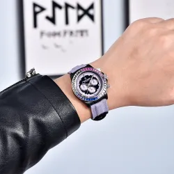 RelojesPAGANI DESIGN - reloj deportivo mecánico - cronógrafo - bisel arcoíris - correa de piel - violeta