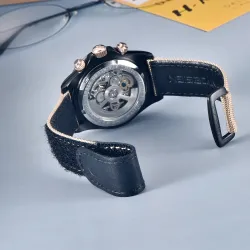 PAGANI DESIGN - montre de sport mécanique - chronographe - lunette arc-en-ciel - bracelet cuir - or