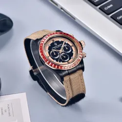 PAGANI DESIGN - mekaaninen urheilukello - kronografi - sateenkaarikehys - nahkaranneke - kulta