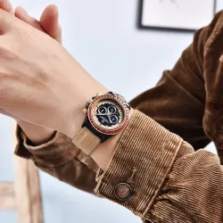 PAGANI DESIGN - montre de sport mécanique - chronographe - lunette arc-en-ciel - bracelet cuir - or