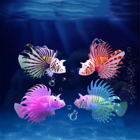 Peixe-leão luminoso de silicone - brilha no escuro - decoração de aquário