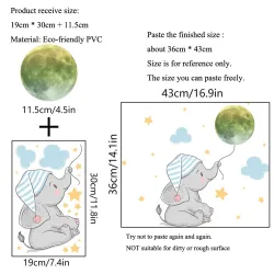 Selvlysende veggklistremerke - babyelefant / måne / ballonger - tapet for barn på soverommet