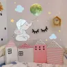 Sticker mural lumineux - bébé éléphant / lune / ballons - papier peint chambre enfant