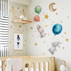 Pegatinas de paredAdhesivo de pared luminoso - papel pintado dormitorio infantil - conejito / luna / globos / estrellas