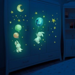 Pegatinas de paredAdhesivo de pared luminoso - papel pintado dormitorio infantil - conejito / luna / globos / estrellas