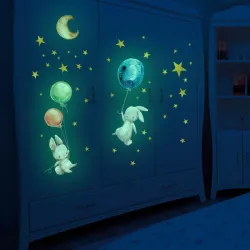 Luminous wall sticker - kids bedroom wallpaper - bunny / moon / balloons / starsWall stickers