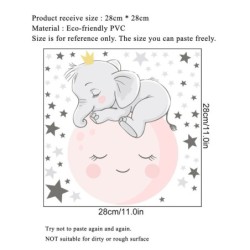 Leuchtender Wandaufkleber – Tapete für Kinderzimmer – schlafender Babyelefant / Mond / Sterne