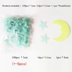 Stickers lumineux mur / plafond - décoration chambre enfant - lune / étoiles - 111 pièces