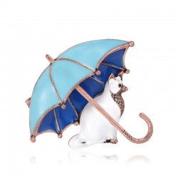 Kot z parasolem - emaliowana broszkaBroszki