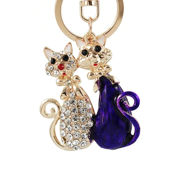 Double crystal cats - keychainKeyrings