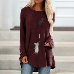 Blusas y camisasCamiseta de manga larga - jersey largo - estampado de dos gatos / peces