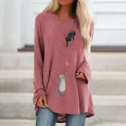 Blusas y camisasCamiseta de manga larga - jersey largo - estampado de dos gatos / peces