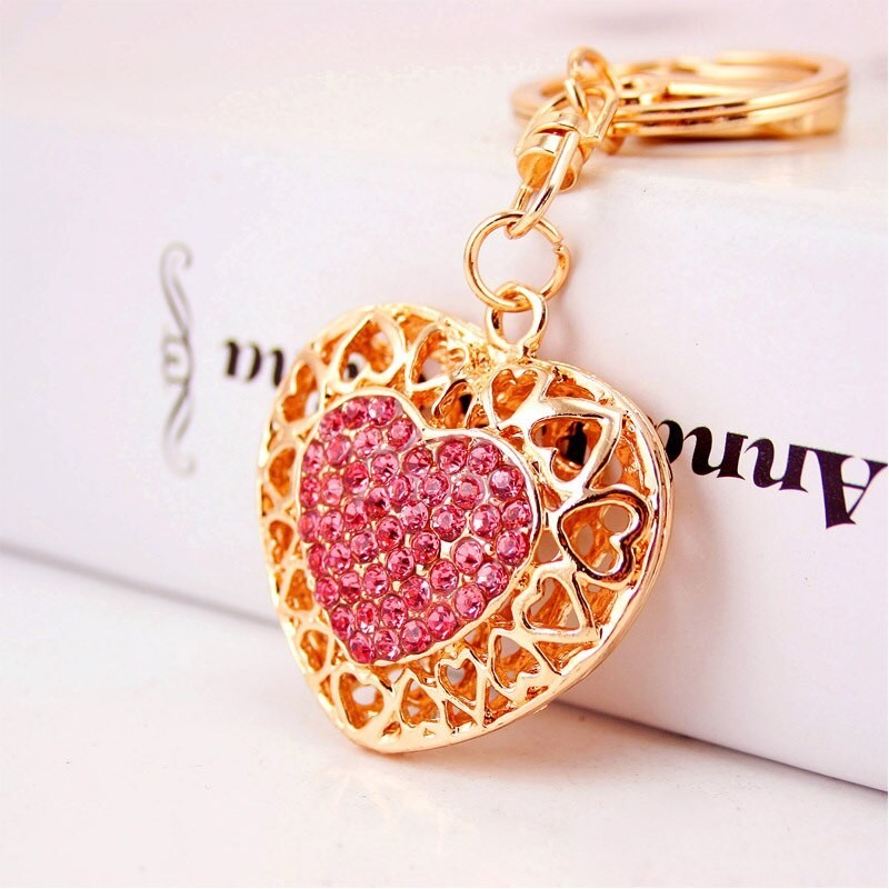 Hollow-out heart with crystals - keychainKeyrings