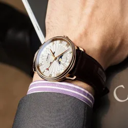 LOBINNI - montre à quartz de luxe - phase de lune - étanche - bracelet en cuir - blanc / marron