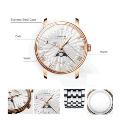LOBINNI - luxury Quartz watch - moon phase - waterproof - stainless steel - silver / blackWatches