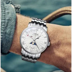 LOBINNI - luxury Quartz watch - moon phase - waterproof - stainless steel - silver / whiteWatches