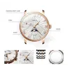 LOBINNI - montre à quartz de luxe - phase de lune - étanche - acier inoxydable - or / blanc