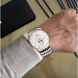 LOBINNI - luxe Quartz horloge - maanstand - waterdicht - edelstaal - goud/witHorloges