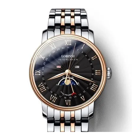 LOBINNI - luxury Quartz watch - moon phase - waterproof - stainless steel - gold / blackWatches