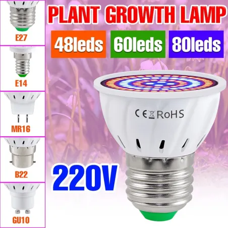 LED-pære - plantevækstlys - fuldt spektrum - hydroponisk - E27 - E14 - GU10 - MR16 - B22 - 220V