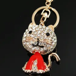 Gatto di cristallo - smalto rosso - portachiavi