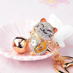 Chat porte-bonheur japonais en cristal - porte-clés