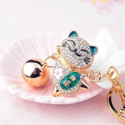 Gato da sorte japonês de cristal - chaveiro